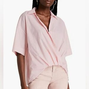 Theory Wrap-Effect Pleated Slub Cotton Shirt Size Small